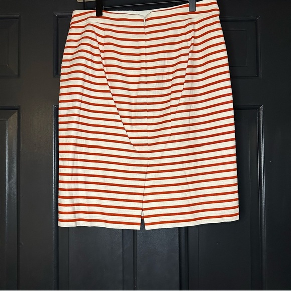 J. Crew Pencil Skirt Size 4 Linen Blend Red White Striped Lined Back Slit(g - Picture 3 of 11